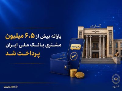 یارانه بیش از ۶.۵ میلیون مشتری بانک ملی ایران پرداخت شد