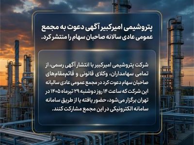 پتروشیمی امیرکبیر آگهی دعوت به مجمع عمومی عادی سالانه صاحبان سهام را منتشر کرد